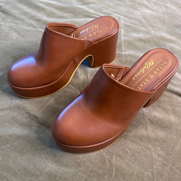 NEW Altar'd State Matisse Jayde Brown Faux Leather Platform Mules 6 - Picture 4 of 8